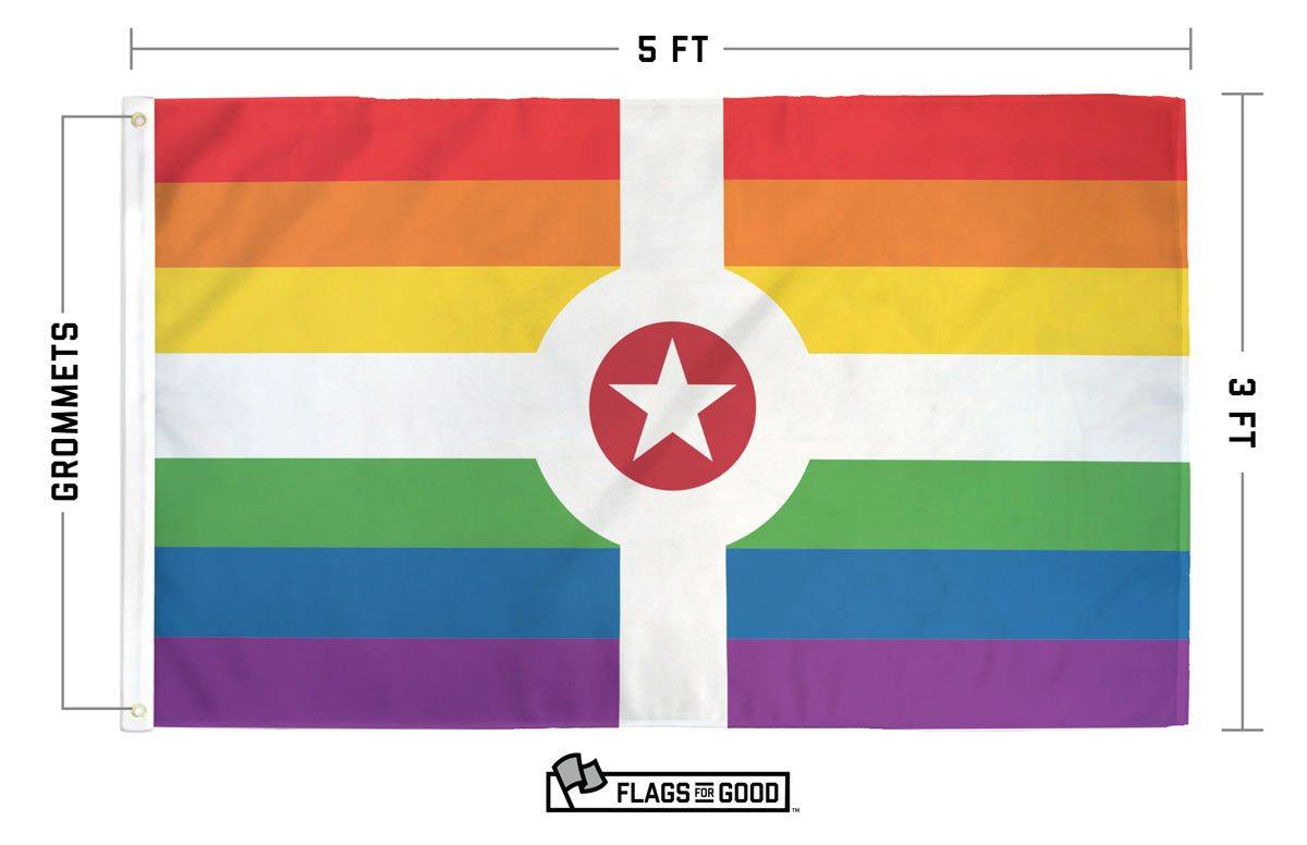 Rainbow Indianapolis Flag - Flags For Good specs - 3ft x 5ft