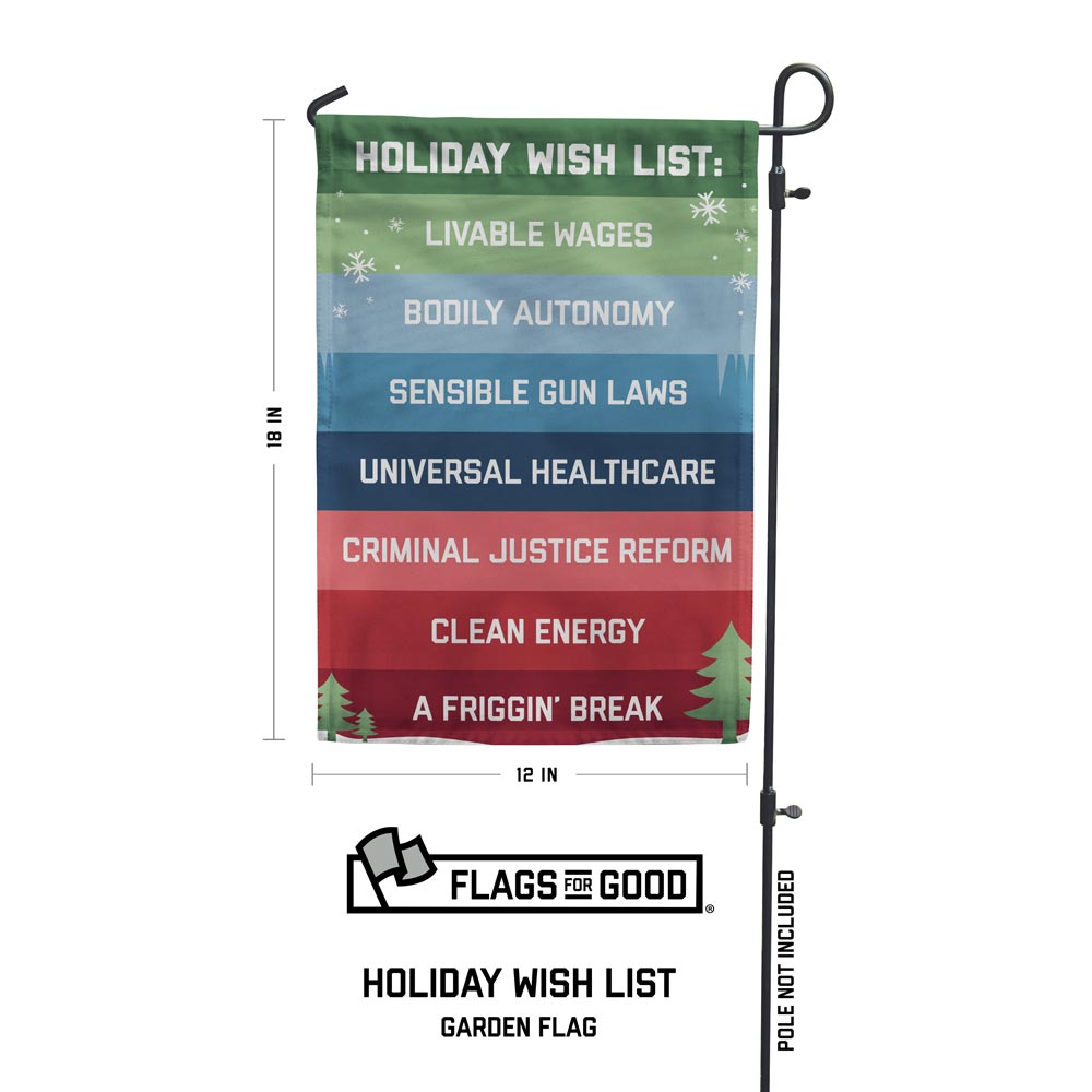Holiday wish list garden flag measuring 12 by 18 inches