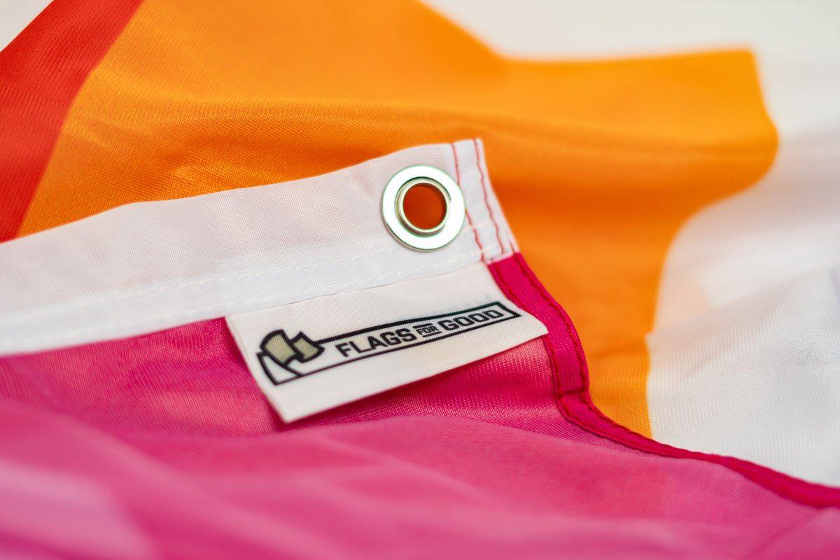 grommets and tag on our lesbian pride flag