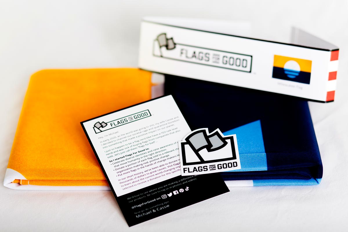 Milwaukee people's flag unfolded showing insert card and sticker