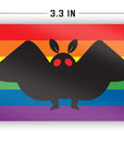 Mothman Pride Flag Sitcker measuring 2 by 3.3 inches