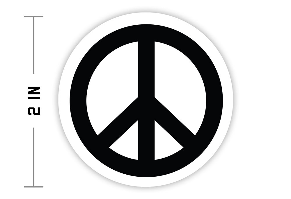 circular Peace sign sticker that is two inches in diameter
