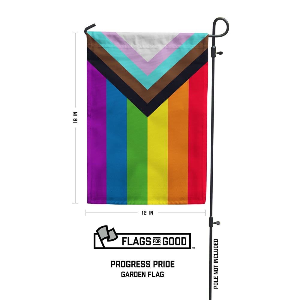 Progress Pride vertical Garden Flag by Flags For Good specs