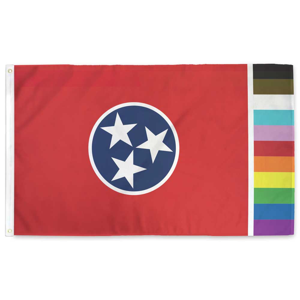 Tennesee State Flag with 11 stripe rainbow on the fly edge instead of the traditional blue