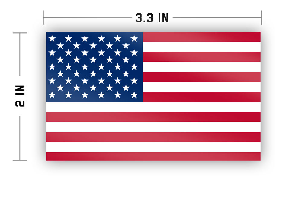USA flag sticker measuring 2 by 3.3 inches