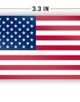 USA flag sticker measuring 2 by 3.3 inches