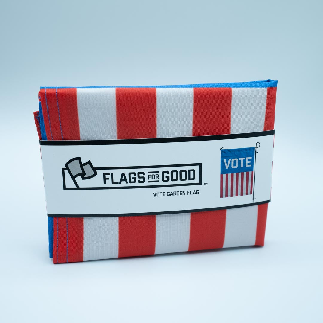 "VOTE" Garden Flag by Flags For Good folded and packaged